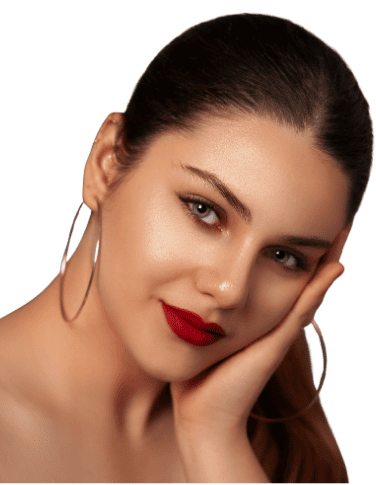 woman with glamorous makeup and red lipstick beauty look